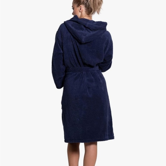 Navy Blue Women's Plush Turkish Terry Cloth Robe - Picture 6 of 6